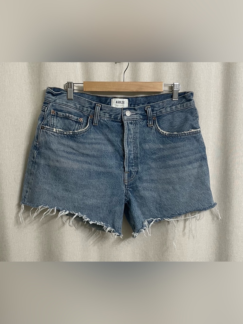Agolde Raw Hem Blue Denim Jean Shorts
